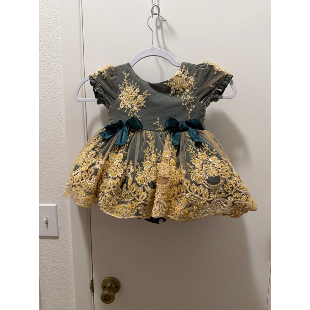 NEW The Paper Doll Co Emerald Green Mulberry Silk Skirted Romper Girls Size 2